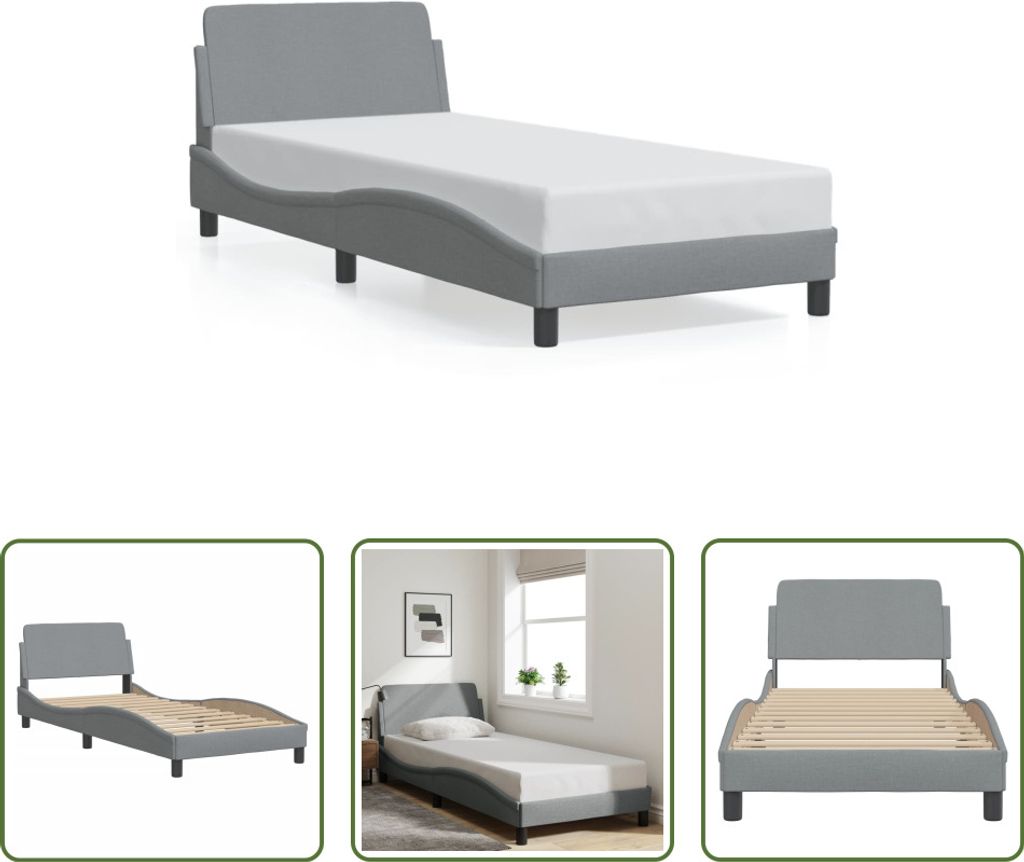 The Living Store Bettgestell mit Kopfteil Hellgrau 90x200 cm Stoff