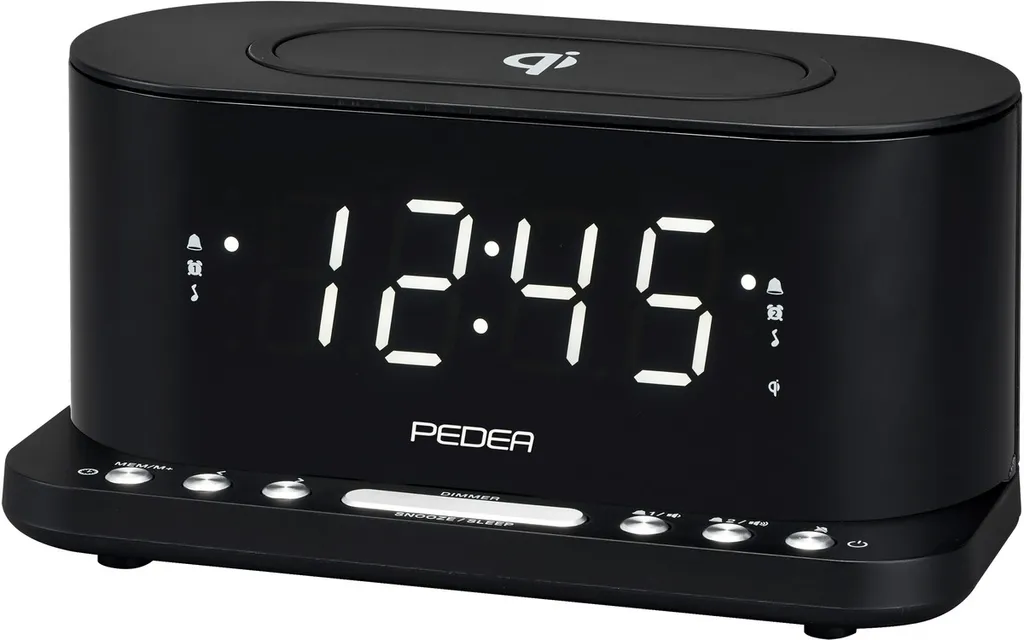 Réveil Radio FM et Station de Charge QI Noire PEDEA pour Smartphone QI