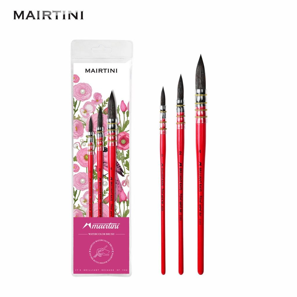 Mairtini Academy Aquarellpinsel Set – 3 Pinsel (Größe 0/2/4) - mit optimaler Elastizität & Kontrolle für anspruchsvolle Aquarelltechniken