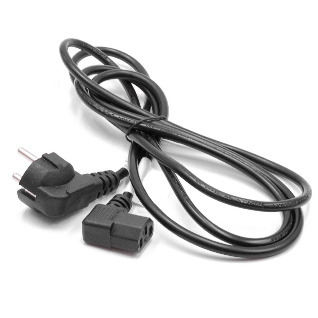 vhbw Netzkabel Schutzkontaktstecker für Kaltgeräte z.B. PC Monitor Computer Drucker - C13 Buchse, 2 m, Gewinkelt