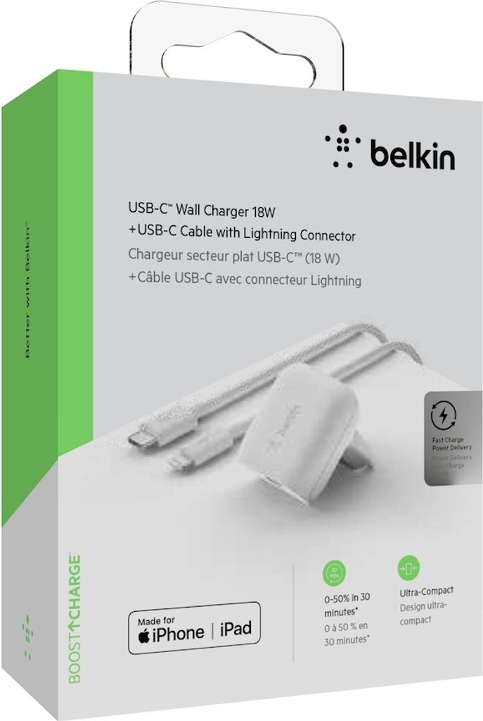BELKIN 18W USB-C Home Charger & USB-C auf Lightning 1,2m Kabel