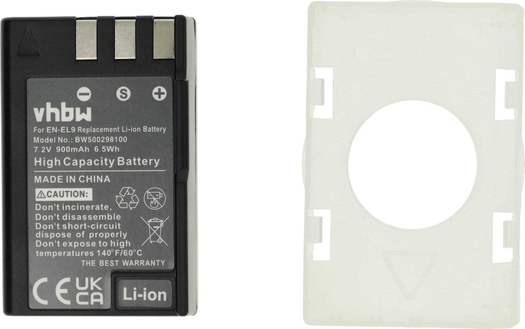 vhbw Akku Ersatz für Nikon EN-EL9E, EN-EL9a, EN-EL9 für Kamera (900 mAh, 7,2 V, Li-Ion)