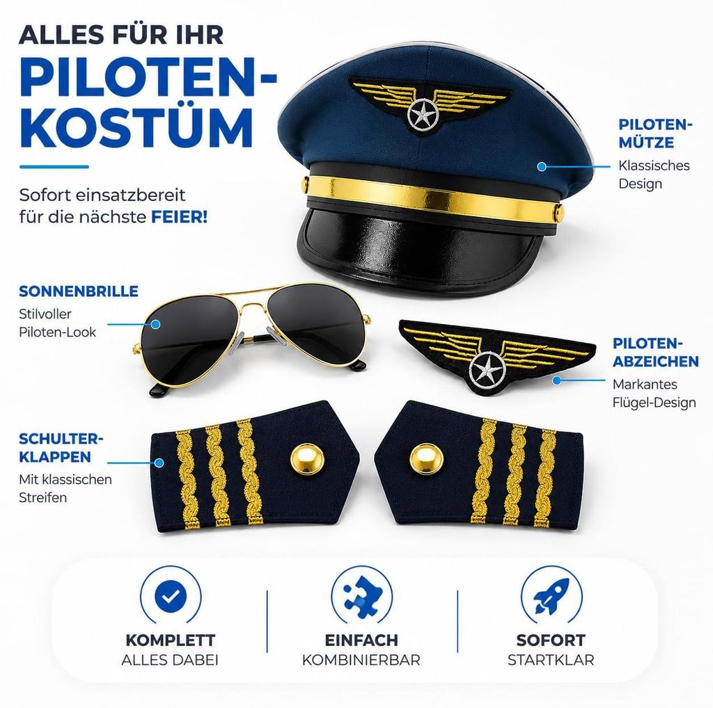 Pilotenpak voor heren – Kostuum voor carnaval/feest met Productafbeelding 
