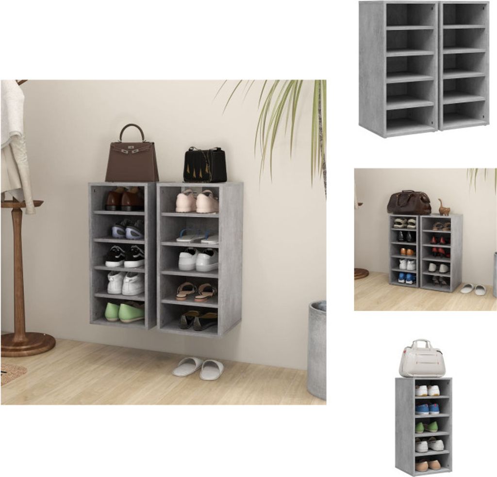 vidaXL Schuhschränke 2 Stk. Betongrau 31,5x35x70 cm Holzwerkstoff - Schuhregale & -schränke