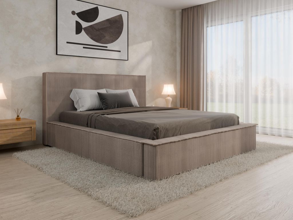 SANA – modernes Polsterbett mit Bettkasten und Metall-Lattenrost | ohne matratze