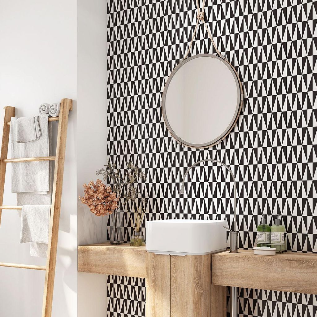 Klebefolie für Badezimmer - Lumaléa - Geometrisches Muster - Klebefolie + GL?NZENDER Schutz - 60 x 60 cm