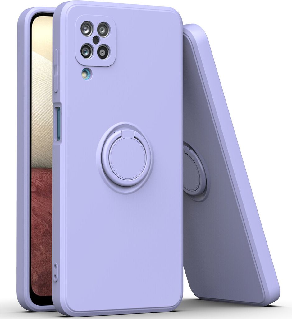 Samsung A12 Handyhülle, Ring Halter Ständer Kratzfeste Weiche Silikon schutzhülle für Samsung Galaxy A12 Violett