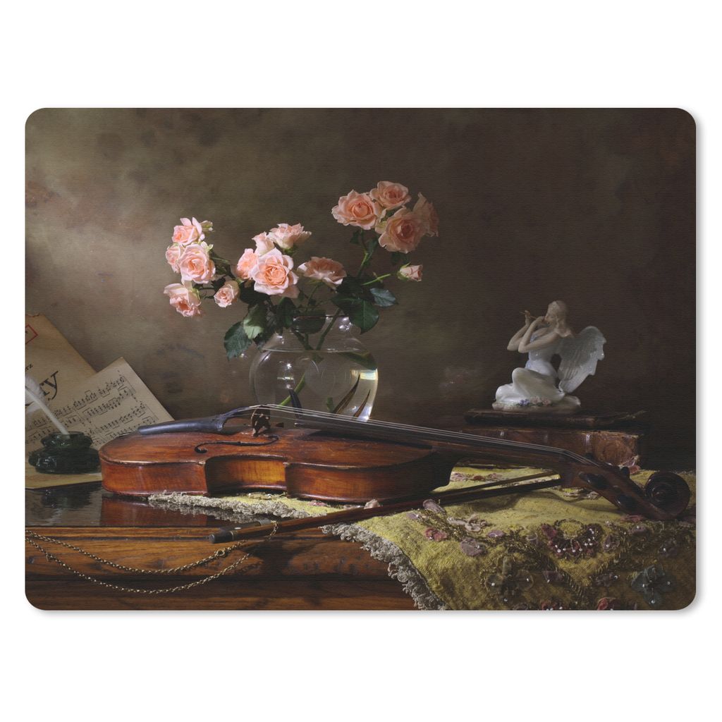 MuchoWow Mauspad Mousepad Violine - Rosen - Rosa - Blumen - Stilleben 40x30 cm - Mousepads - Maus Mat - Pad - Mausunterlage - Anti Rutsch