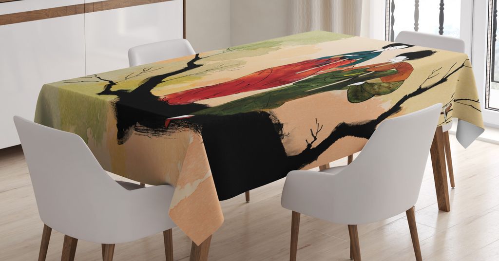 ABAKUHAUS Koreanisch Tischdecke, Traditionelle Frauen auf Baum, Druck mit Klaren Farben ohne Verblassen Waschbar für innen oder Außen Bereich, 14...