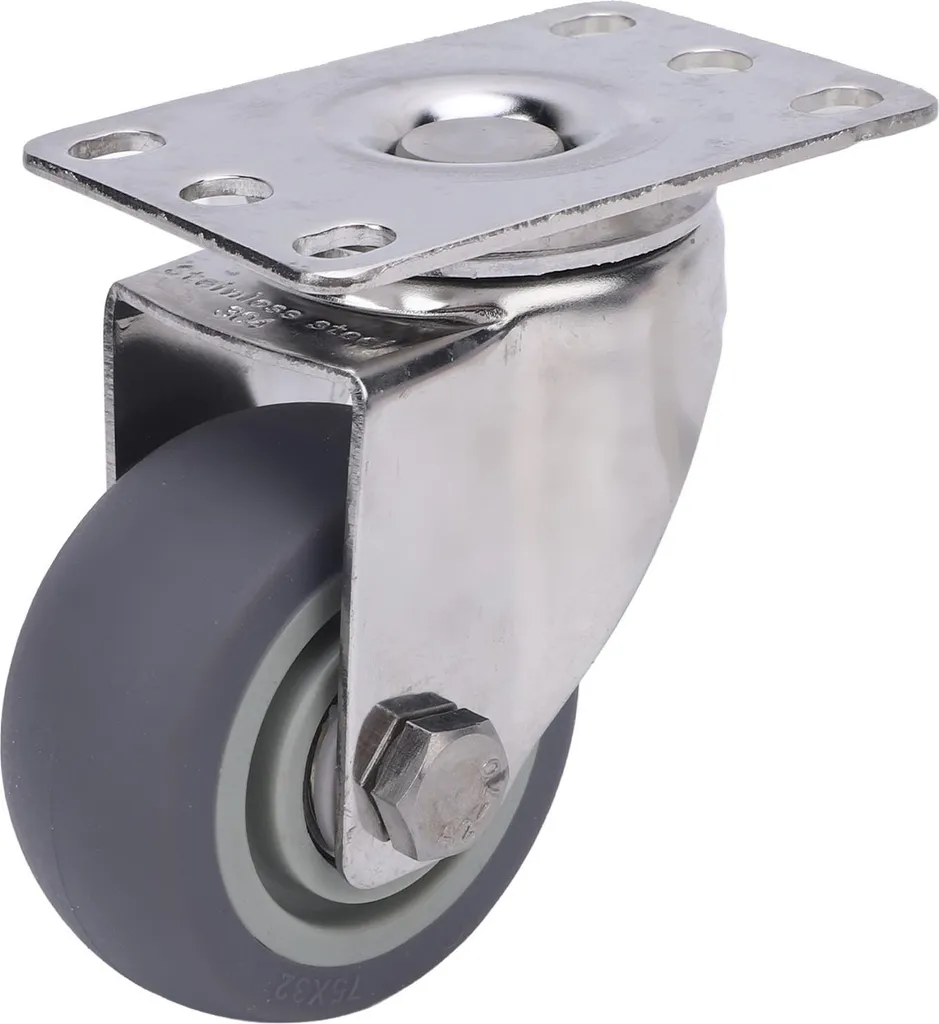 Roue de transport universelle en inox et TPR 75mm pour meuble et établi