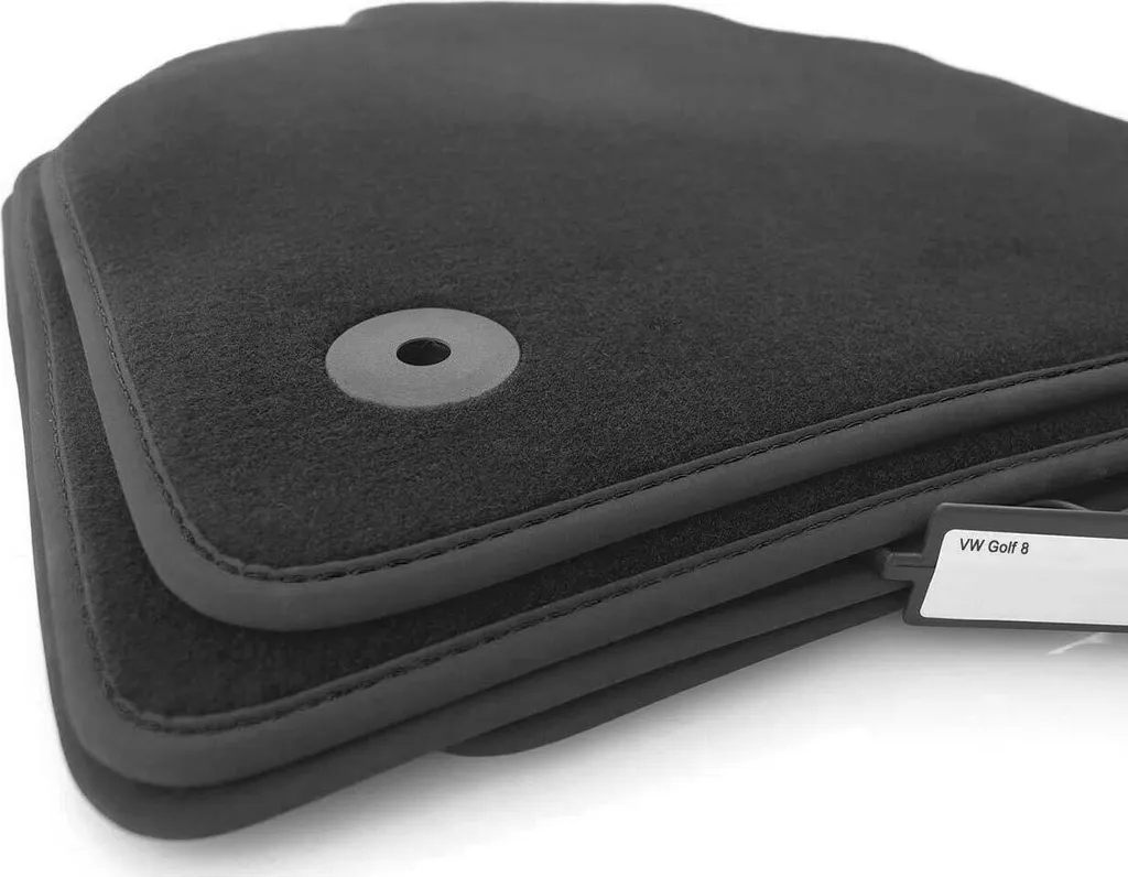 Set Tappetini Auto per VW Golf 8 in Velluto Nero - 4 Pezzi con Fissaggi