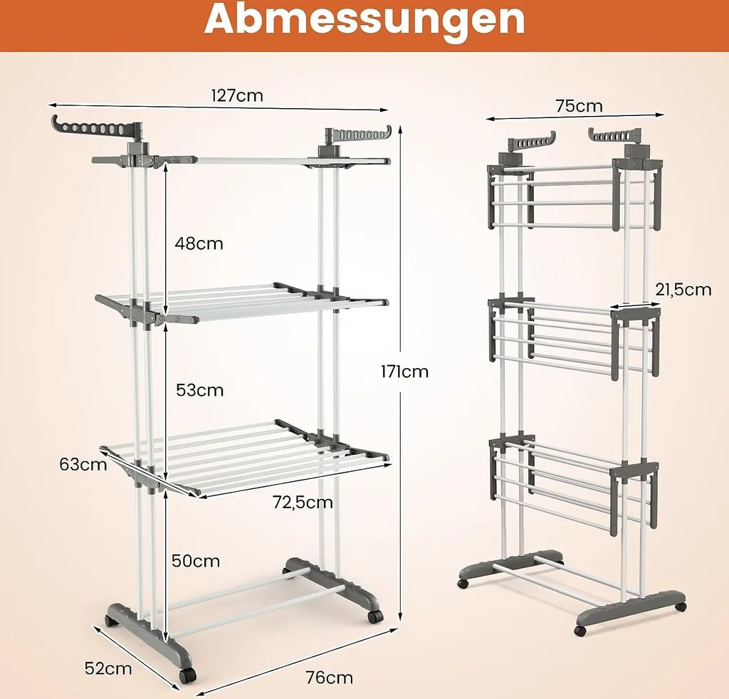Tour à linge extensible avec ailes latérales pour grand volume - 7