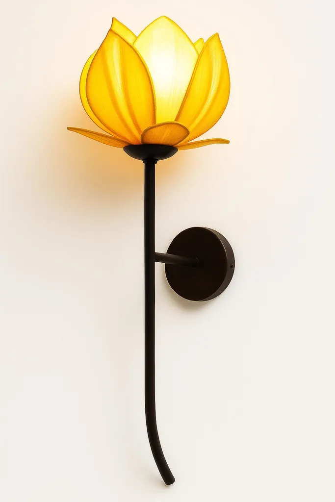 Applique Murale Chinoise Lotus Jaune pour Ambiance Zen et Déco Asiatique