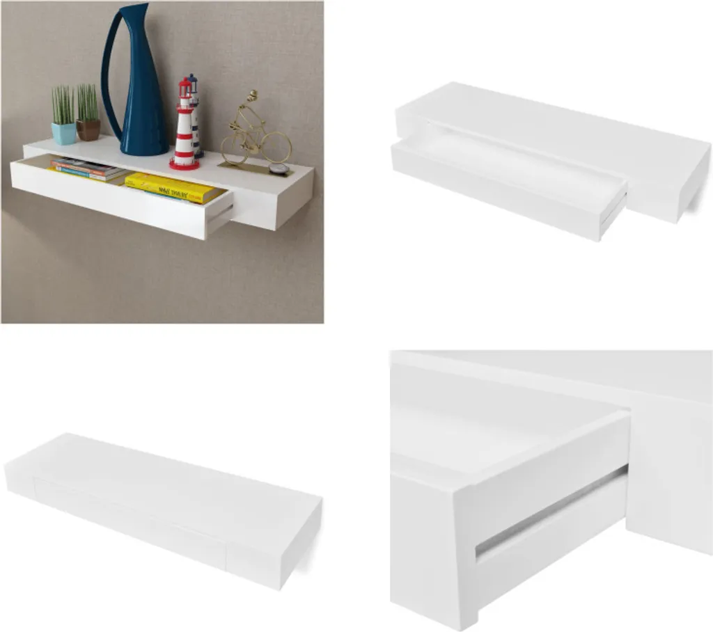 Scaffale a muro vidaXL Bianco con Cassetto in MDF: Arredo Design Elegante