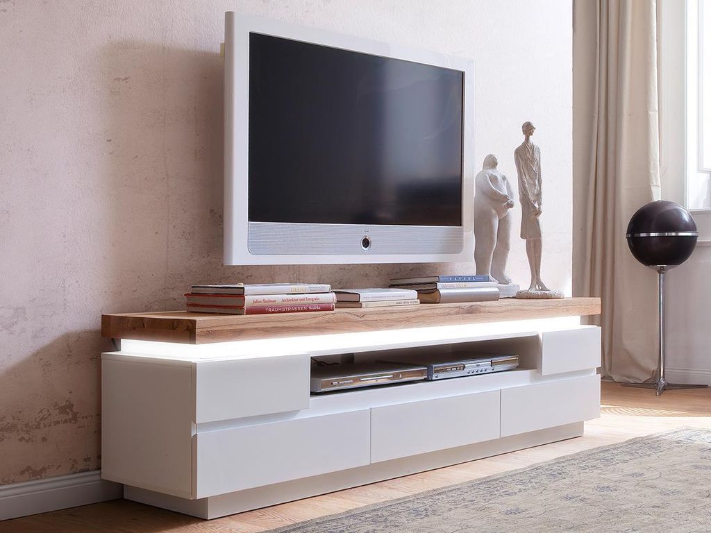 TV Lowboard Kommode Rack Sideboard Unterschrank Element Weiß Wildeiche "Lisa II"
