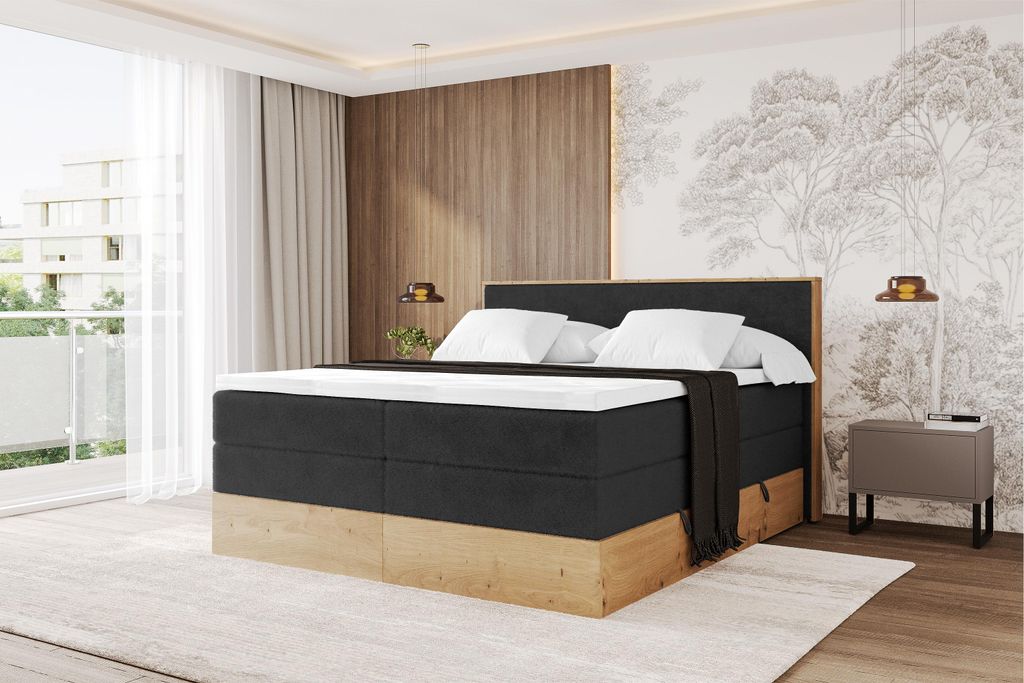 ALTDECOR BOXSPRINGBETT mit 2xBettkasten und Lattenrost, Topper, Boxbett, Polsterbett mit Bettkasten mit Stauraum und Kopfteil mit Matratze H3/H4 - ...