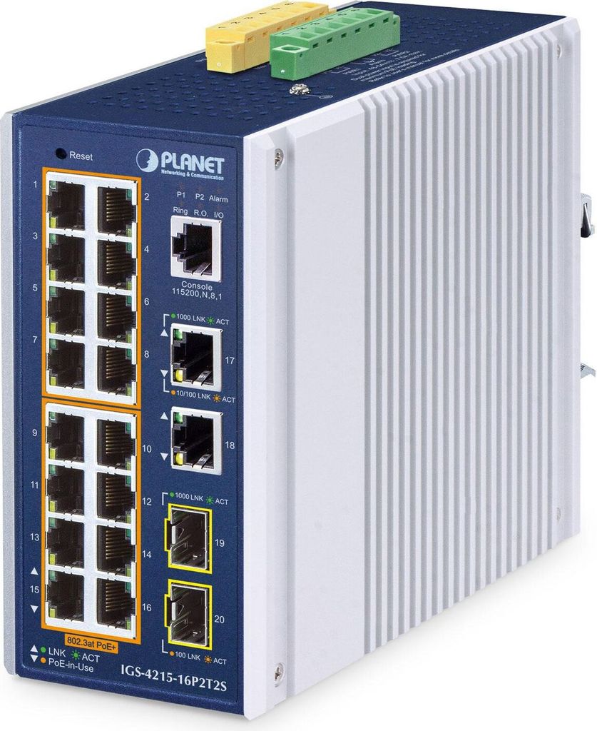 Planet Industrial 16-Port PoE+ Managed Switch IGS-4215-16P2T