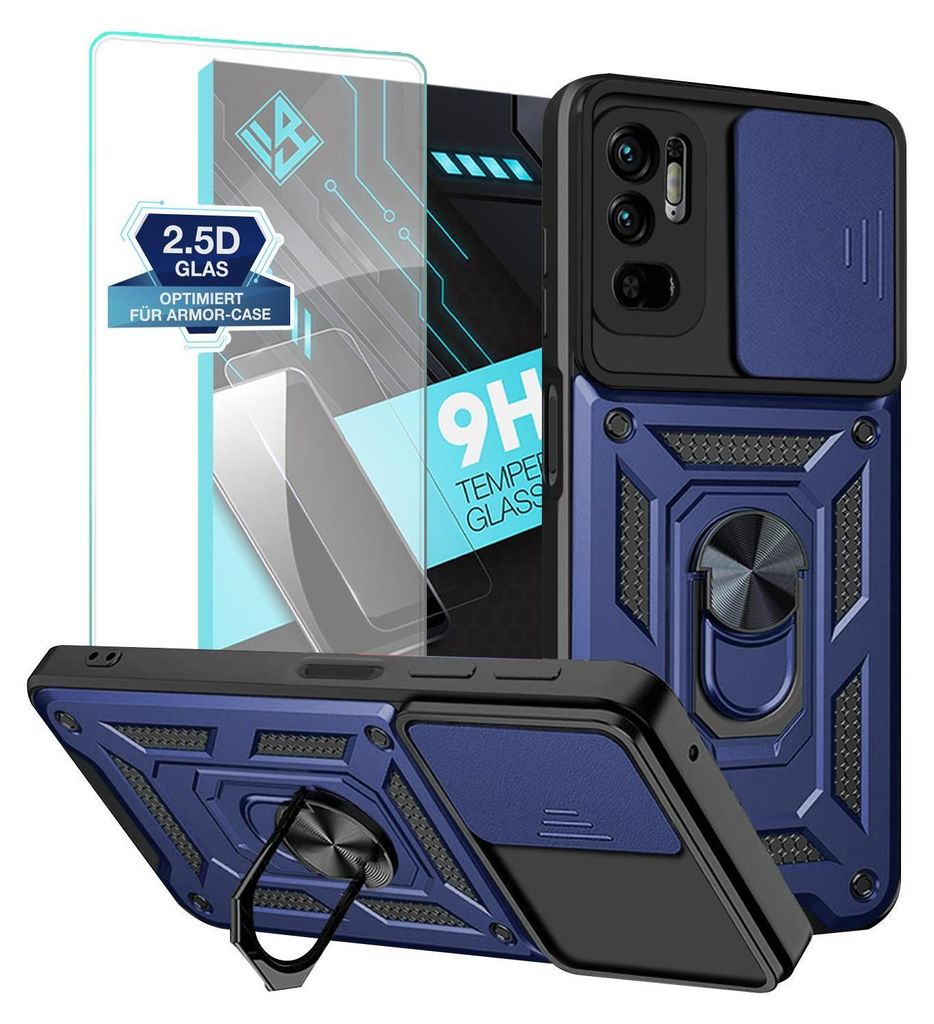 Armor Handyhülle für Xiaomi Redmi Note 10 5G mit 9H Displayglas Displayschutz Kameraschutz Handy Panzer Case Cover Schutzhülle Outdoor Farbe: Blau