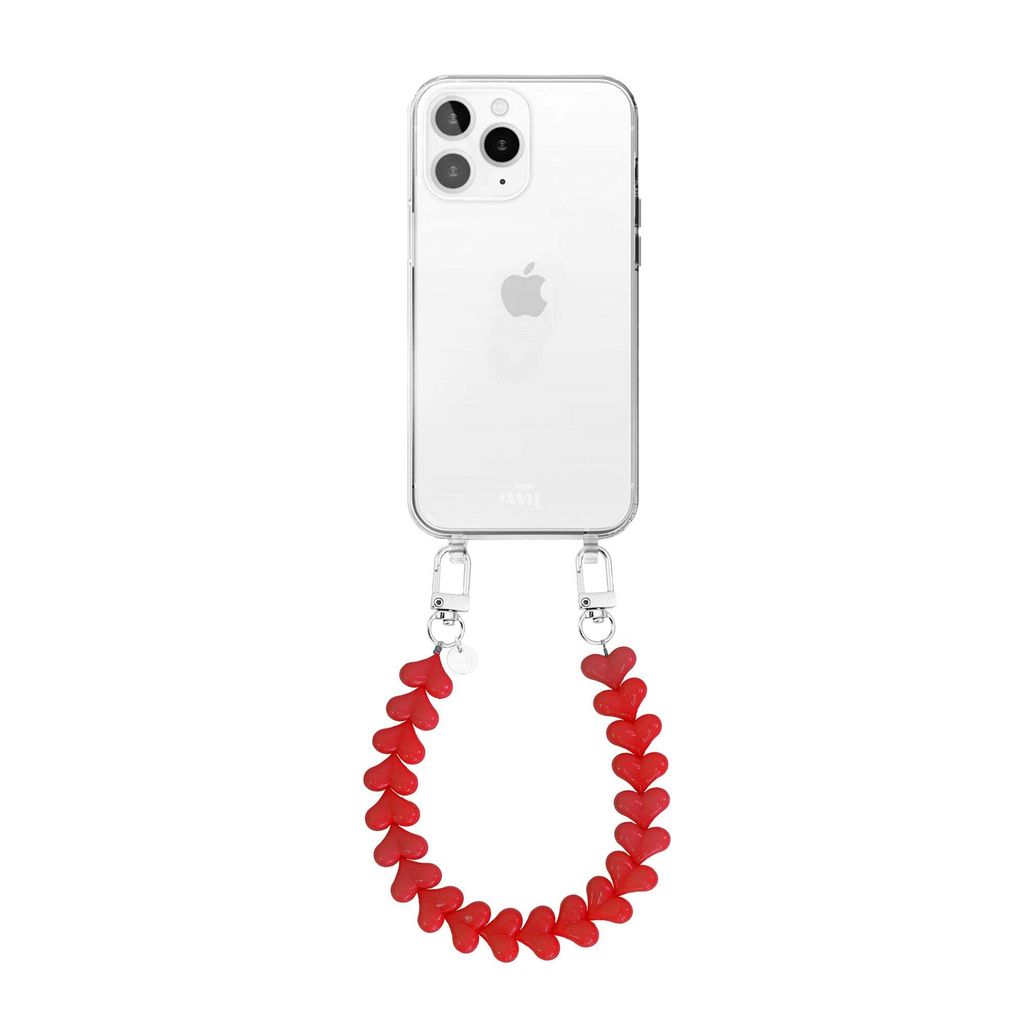 Funky Hearts (Red) Transparant Cord Hülle - Kompatibel mit iPhone 11 Pro Max