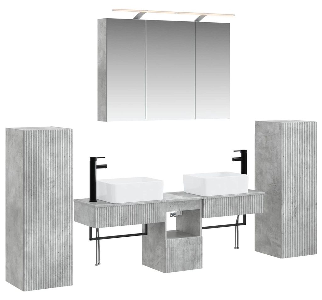 vidaXL Badezimmermöbel-Set 6 pcs Betongrau Ingenieurholz und Glas