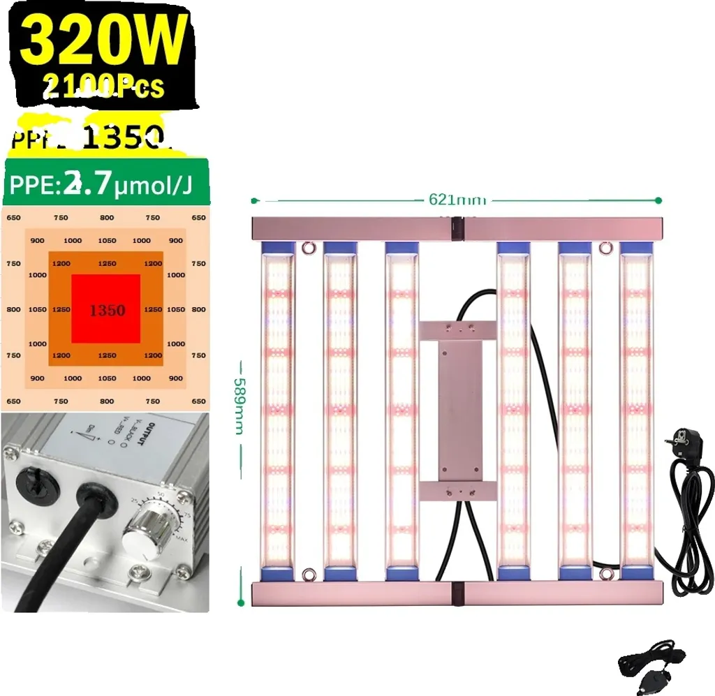 Lampe LED Horticole 320W Spectre Complet Pliable et Gradable PPFD Élevé