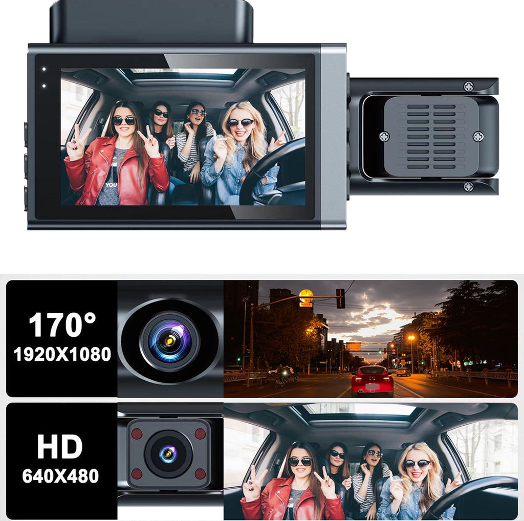 Přístrojová kamera se třemi kamerami, 1080P HD, DVR do Obrázek produktu 3