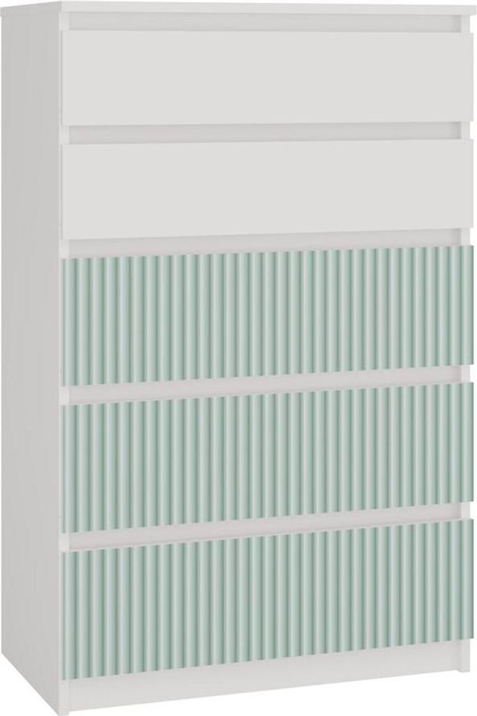 Große Kommode mit 5 Schubladen MALWA M5 ARTESO – Weiß mit mintfarbenen vertikalen Mustern | Farbe: Weiß/Mint