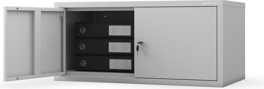 Aktenschrankaufsatz Aufsatz für Aktenschrank Büroschrank Metall Pulverbeschichtung Flügeltüren 38 x 80 x 40 cm Grau