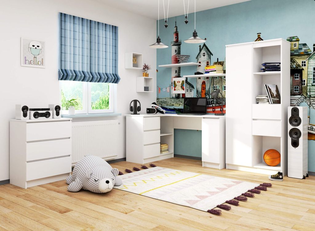 Biurko narożne B20 AKORD Białe 3 szuflady 155x85x77 cm Zdjęcie produktu 5