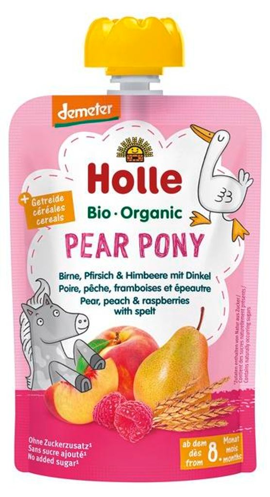 MUS GRUSZKOWY KUCYK (GRUSZKA - BRZOSKWINIA - MALINA - ORKISZ) BEZ DODATKU CUKRÓW OD 8 MIESIĄCA DEMETER BIO 100 g - HOLLE
