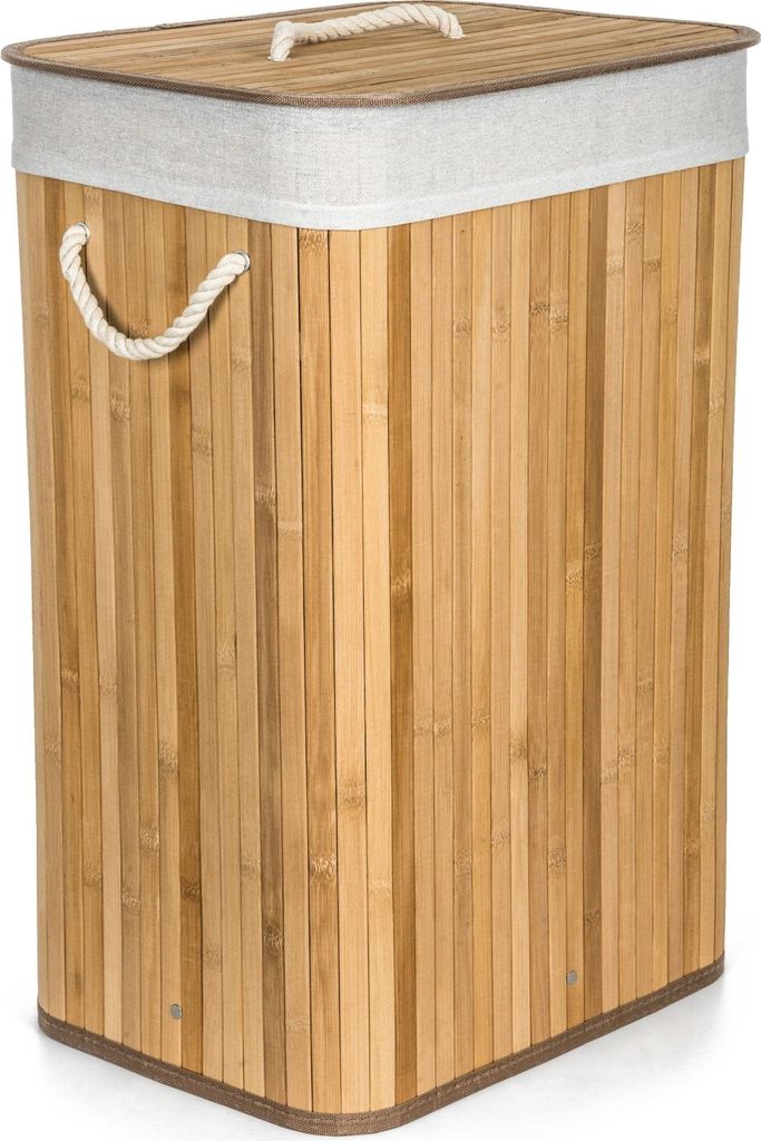 G21 Wäschekorb 72 l, Bambus mit weißem Korb