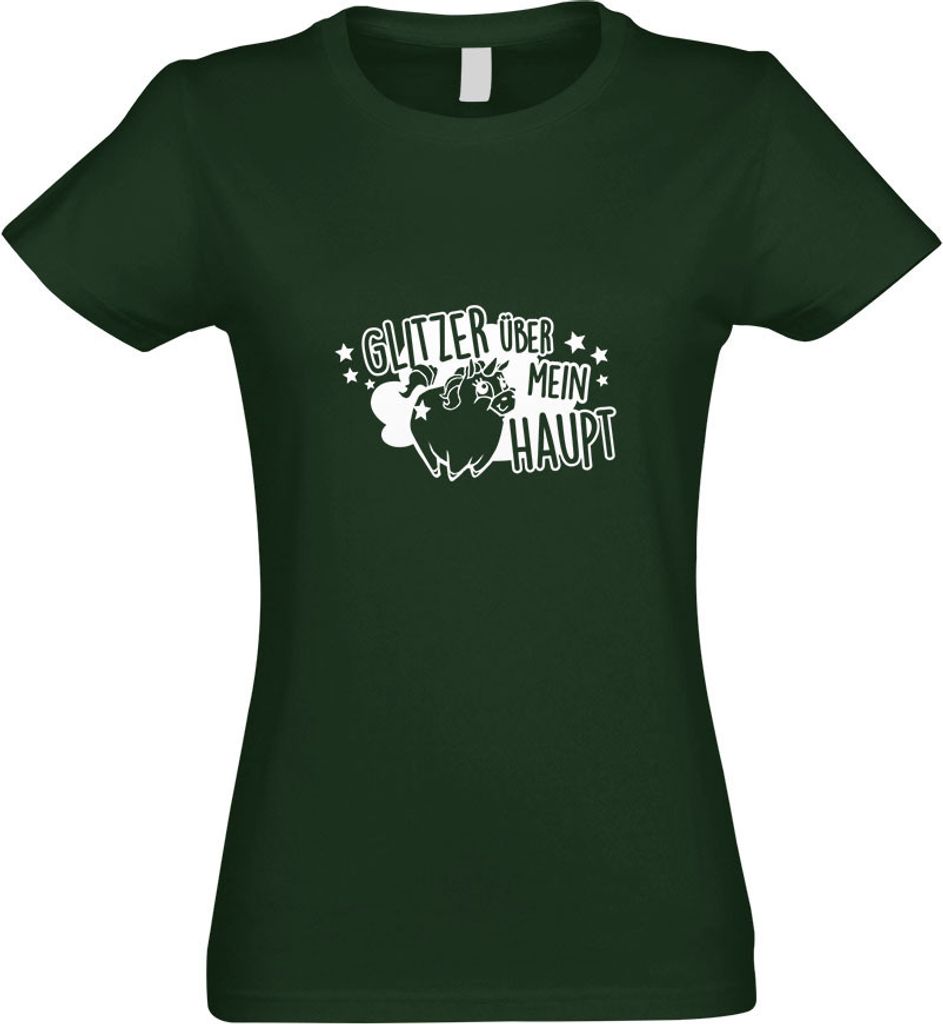 Kiwistar - T-Shirt tailliert - Damen - flaschengrün - Glitzer über Mein Haupt - mit Motiv Bedruckt - Funshirt Design - Sport - Freizeit - Damen - XL