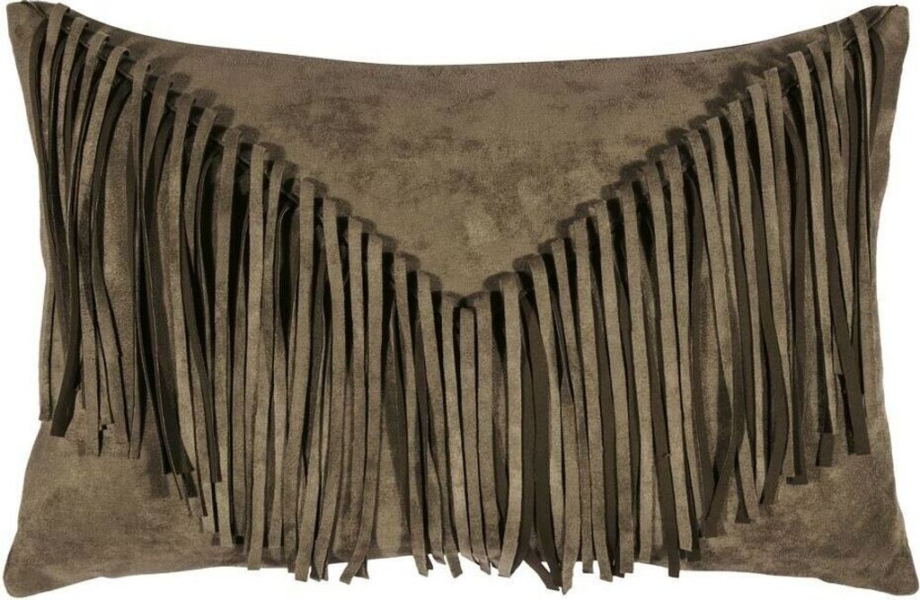 Pad Kissen Bonanza taupe Leder Optik Fransen Kissenhülle Wild West Kissenbezug