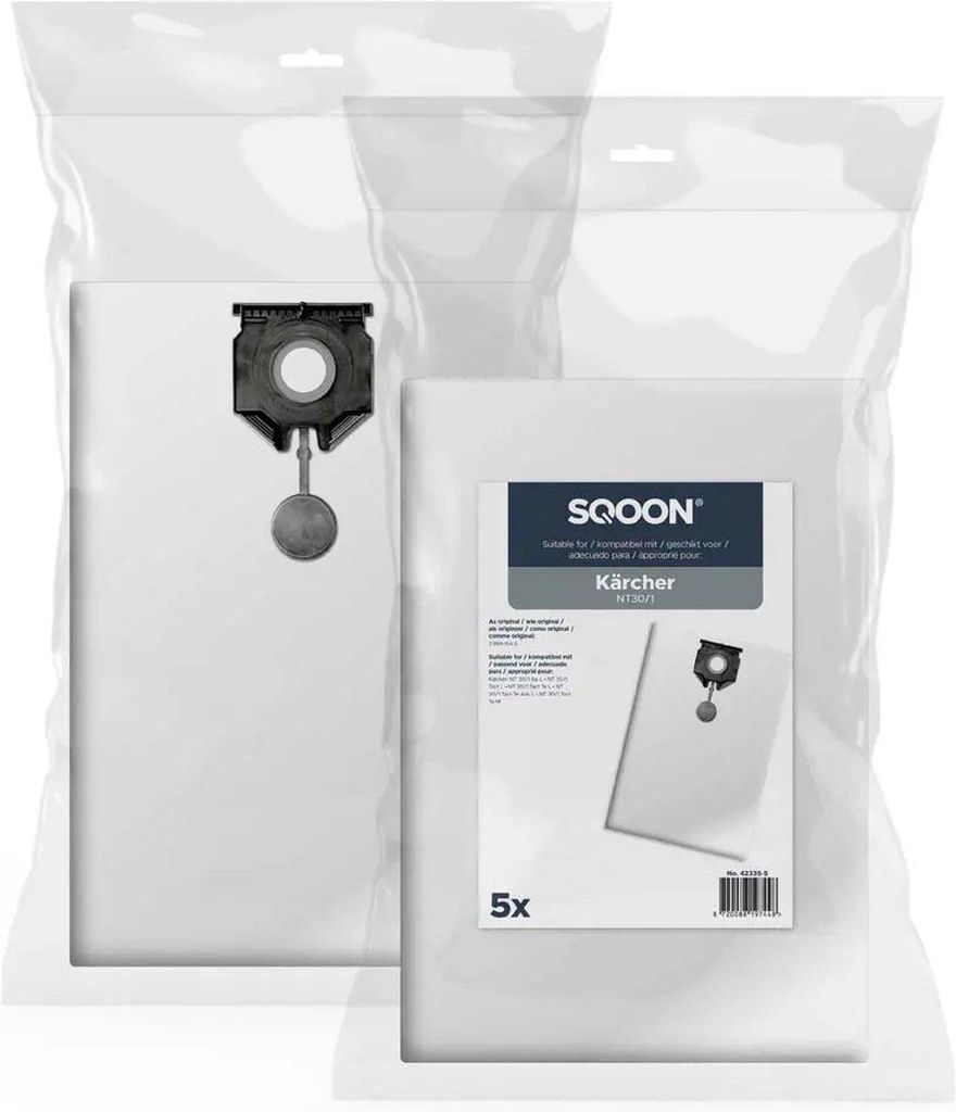 SQOON Staubsaugerbeutel 5 Stück Geeignet für Kärcher NT30/1 Series, Ersatz für Modell 2.889-154.0, Hochwertige Filterbeutel, Langlebig & Passgenau
