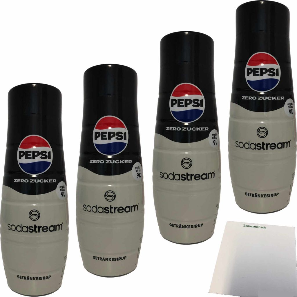 SodaStream Pepsi Getränke-Sirup zero Zucker 4er Pack (4x0,44l Flasche) + usy Block