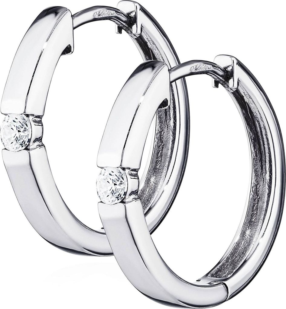 Paar 925er Sterlingsilber Klappcreolen Zirkonia Glänzend Produktbild 