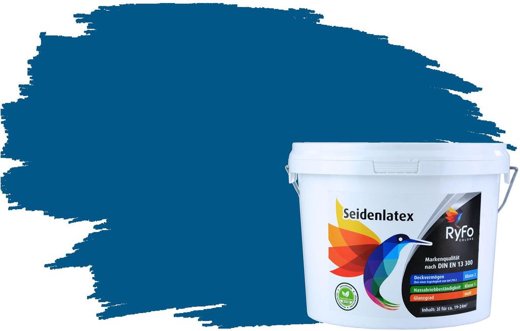 RyFo Colors Seidenlatex Trend Blautöne Capriblau 3l - bunte Innenfarbe, weitere Blau Farbtöne und Größen erhältlich