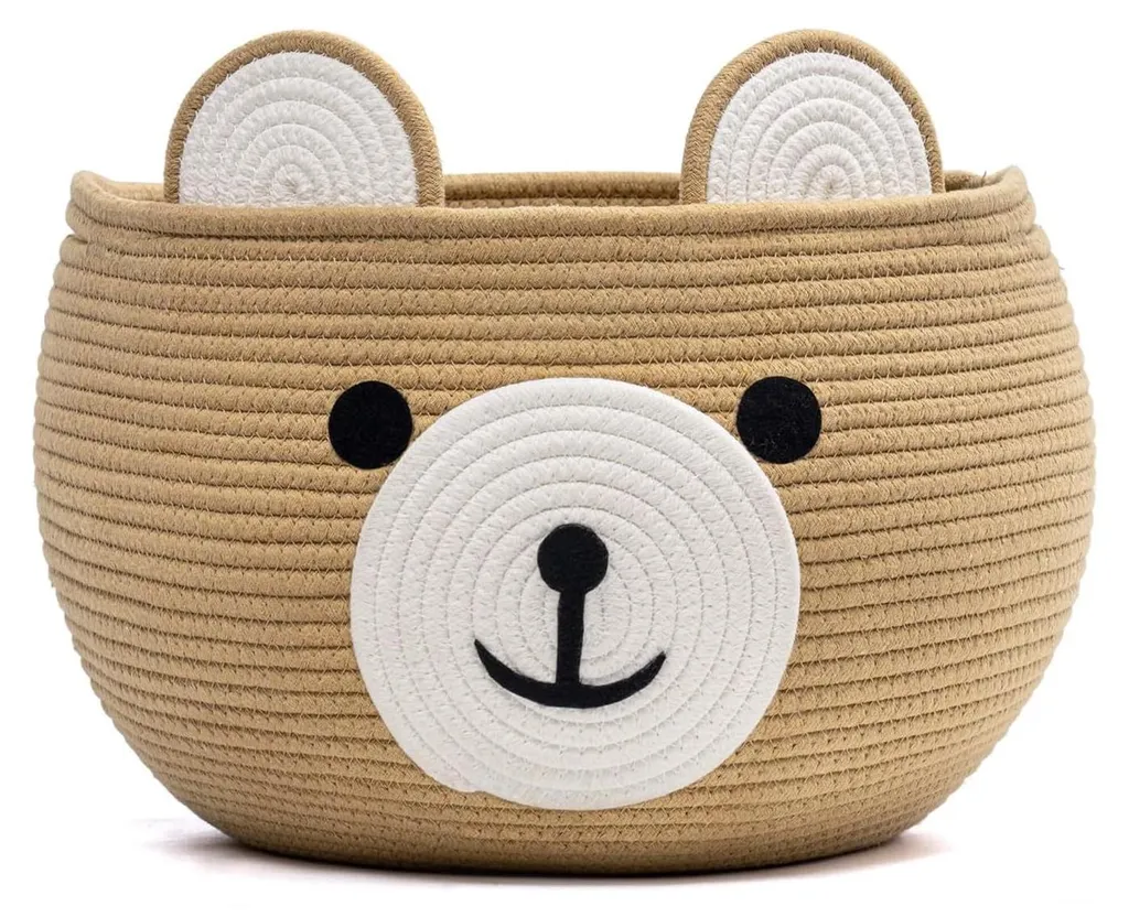 Panier de rangement pour bébé motif ours en coton tressé couleur kaki