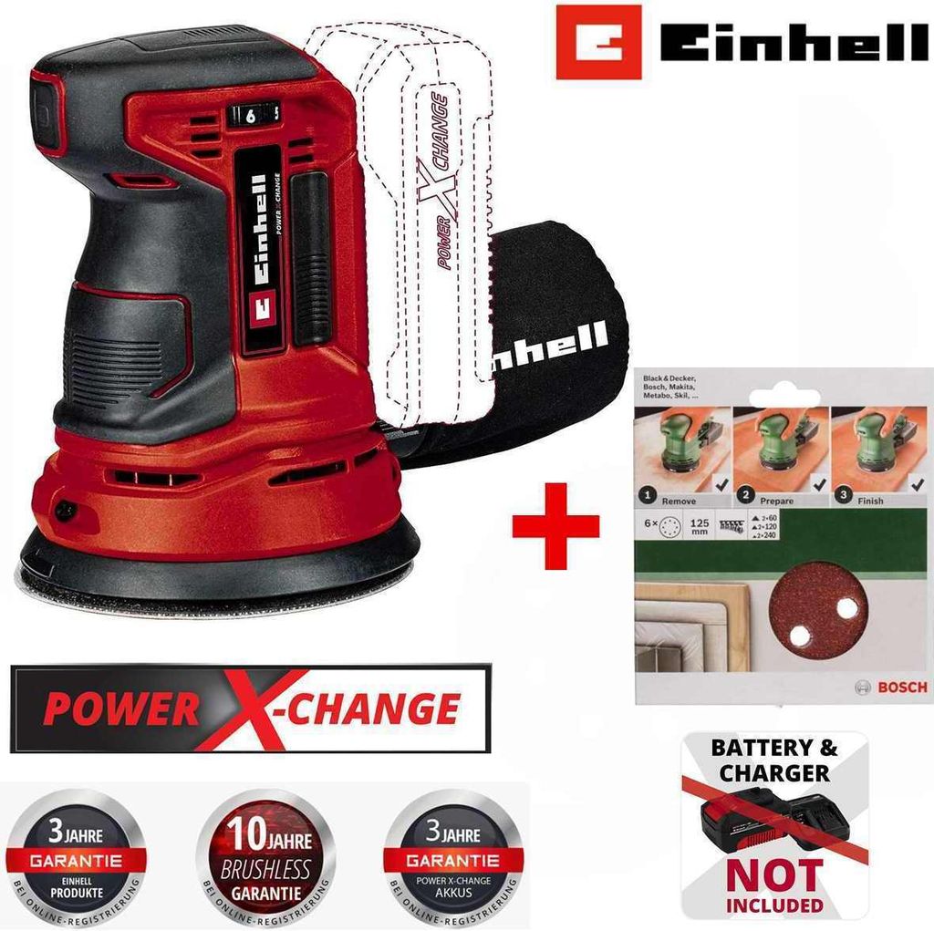 Einhell Akku-Exzenterschleifer TE-RS 18 Li-Solo 18V + Bosch Produktbild 