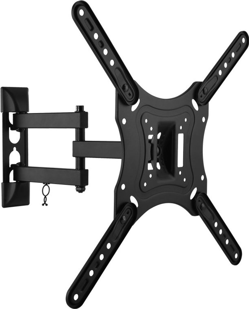 A black metal TV wall mount is shown against a white background.