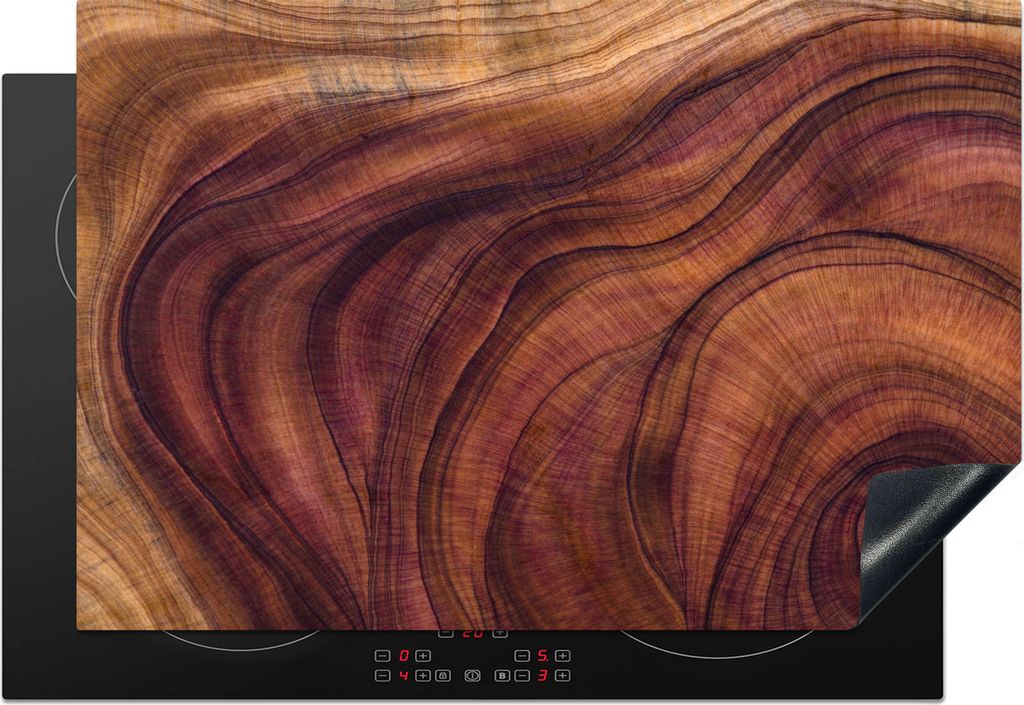 KitchenYeah Herdabdeckplatte Glatte Holzstruktur aus geschwungenen Linien , 76x51cm, Küche Deko, Glaskeramikfeld Herdabdeckung, Abdeckplatte fù...