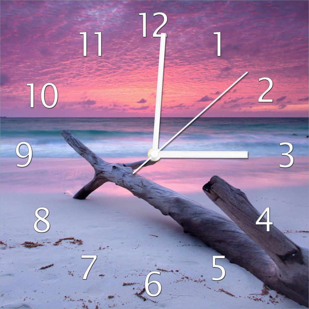 Wallario Design Wanduhr Abendhimmel bei Sonnenuntergang aus Echtglas, Größe 30 x 30 cm
