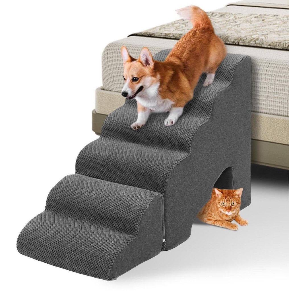Scala per cani, altezza 60 cm, 6 gradini, colore grigio, Immagine del prodotto 