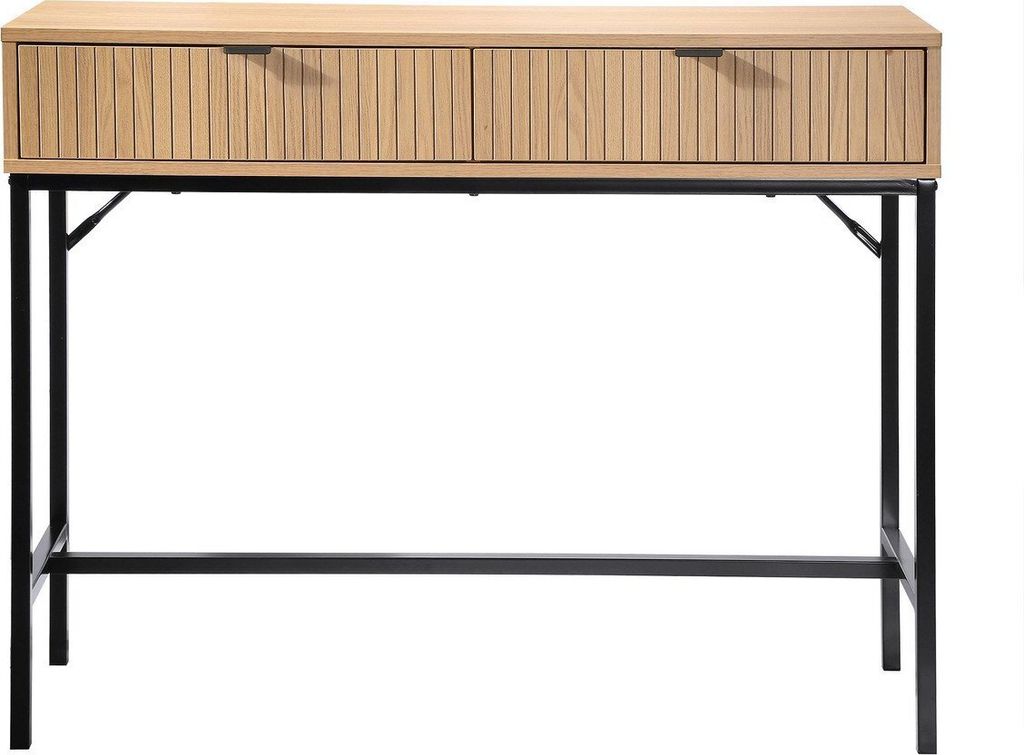Konsole 2 Schubladen Front Effekt Holz mit Rillen - L100 x Produktbild 1