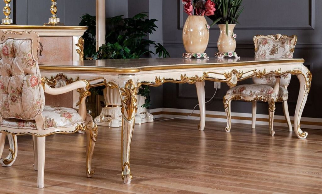 Pompöös by Casa Padrino Luxus Barock Esstisch Provence Beige / Weiß / Gold - Pompööser Barockstil Esszimmertisch designed by Harald Glööckler