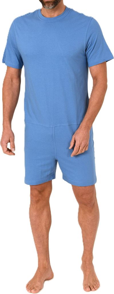 Herren Pflegeoverall kurzarm Einteiler Schlafanzug mit Reißverschluss am Rücken ; hellblau , XS
