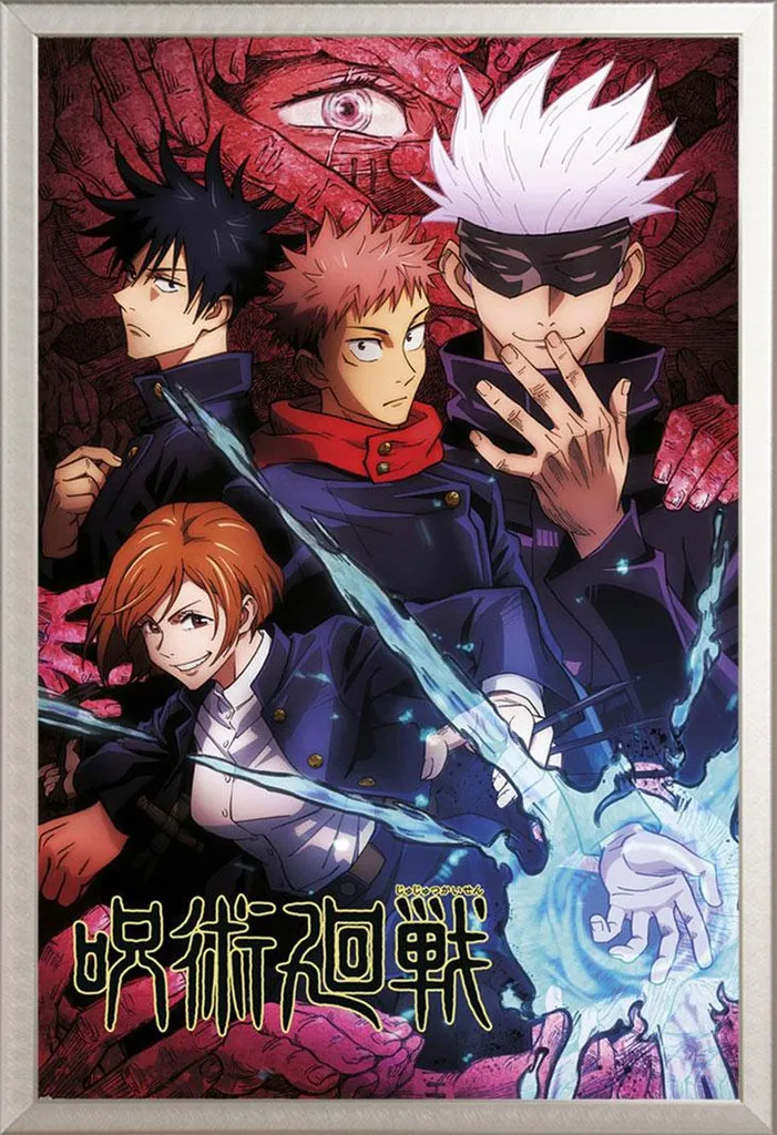 Jujutsu Kaisen - Poster - Gruppo + cornice rimovibile, Shinsuke® Maxi alluminio argento, vetro acrilico