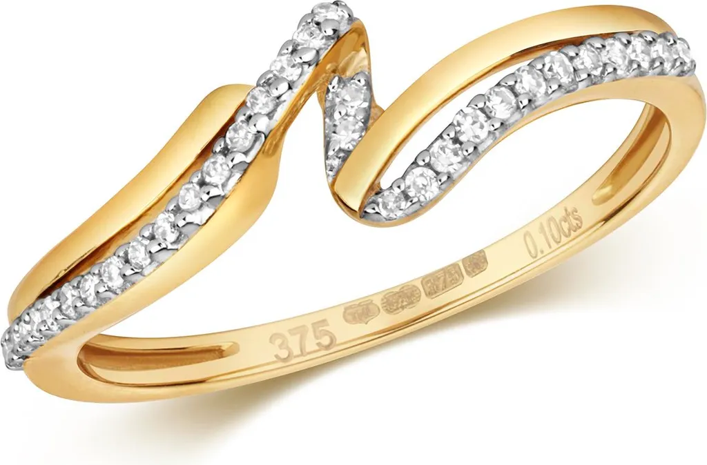 Solitaire en Or 9K et Diamant Brillant pour Femme - Bague de Luxe Taille 57