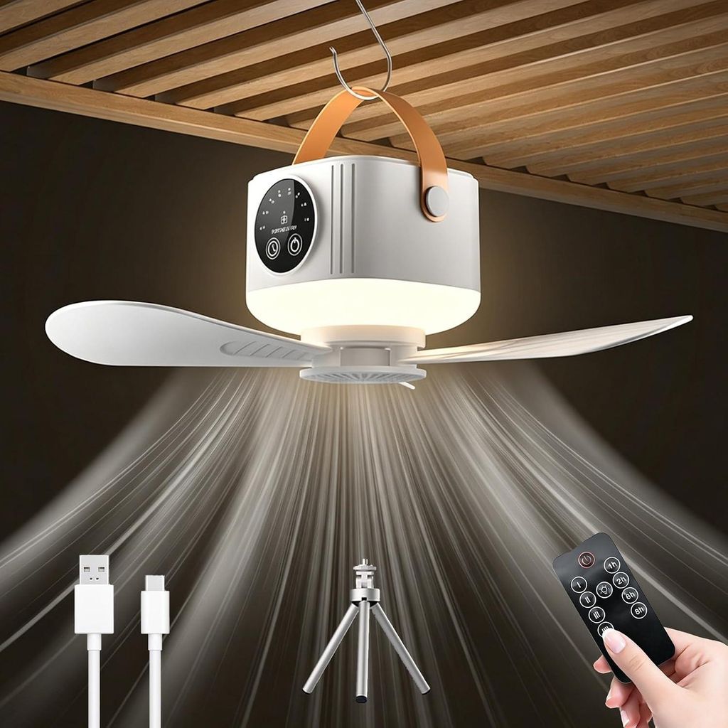 Mobiler Deckenventilator(weiss) mit Licht und Produktbild 