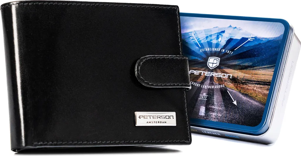 Portafoglio Peterson Pelle Naturale Uomo RFID Nero 12x9,5 cm